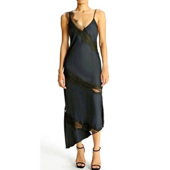 House Of Harlow Blue Lace Cutout Asymmetrical Hem Slip Midi Dress NWT Size Small - Picture 1 of 7